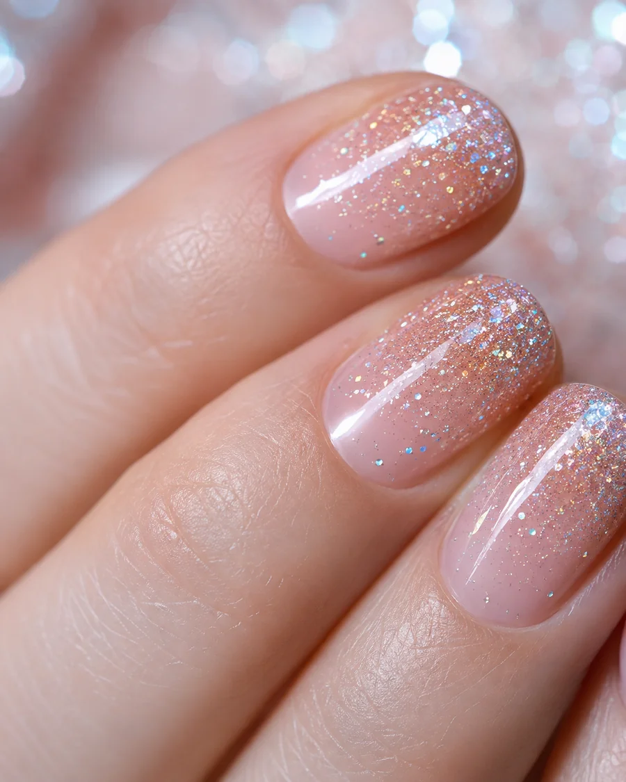 Iridescent glitter gradient nails